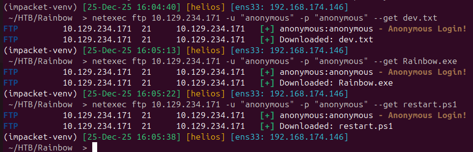 Downloading the Rainbow binary from the FTP share