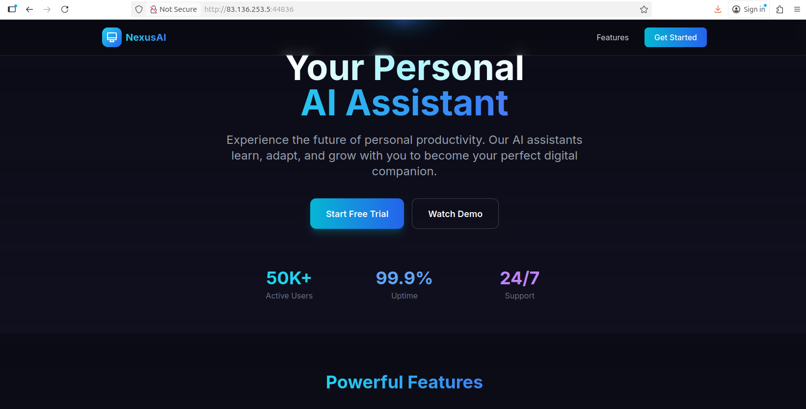 The React application front end served by the target