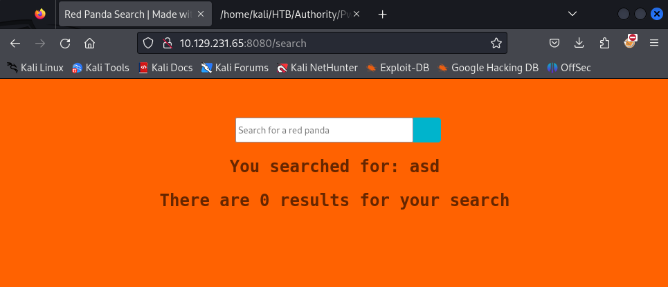 The RedPanda search application home page