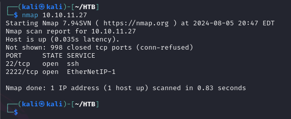 Nmap scan showing multiple SSH ports and the web server