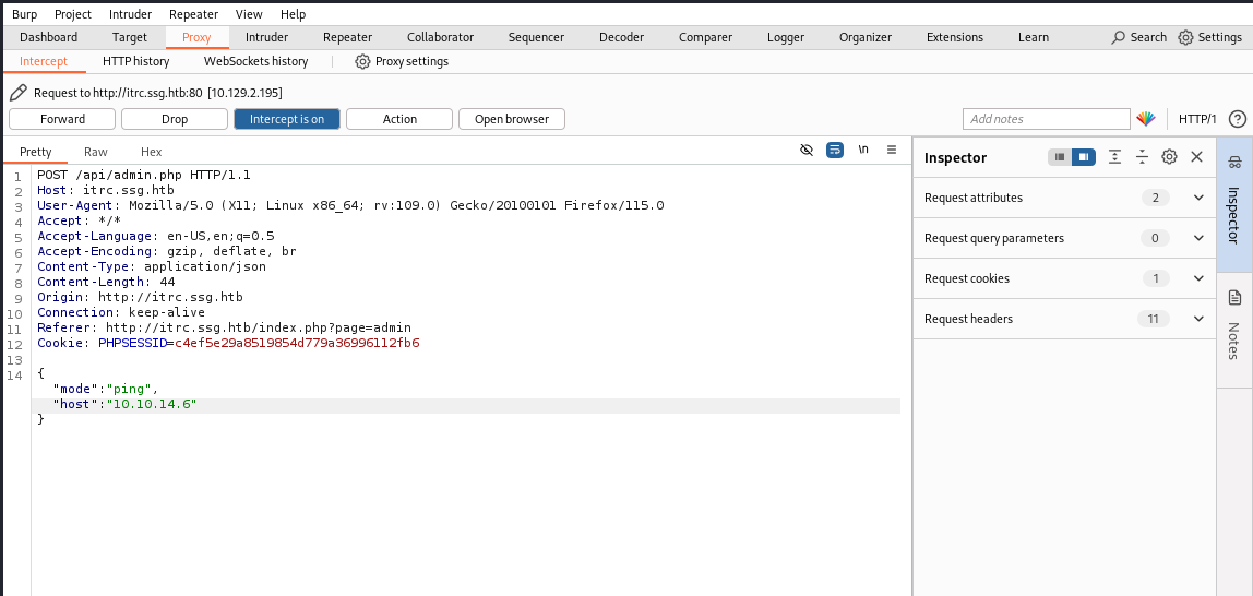 Ping test showing the server can reach the attacker