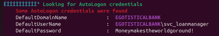 WinPEAS revealing autologon credentials for svc_loanmanager