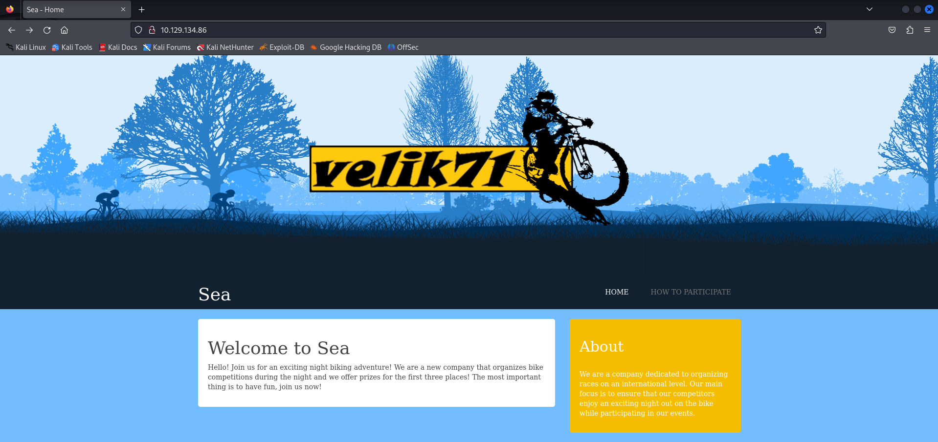 Initial recon showing the Sea website running on PHP
