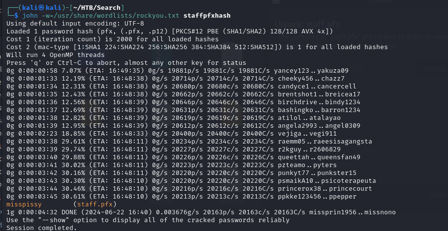 john cracks the PFX password