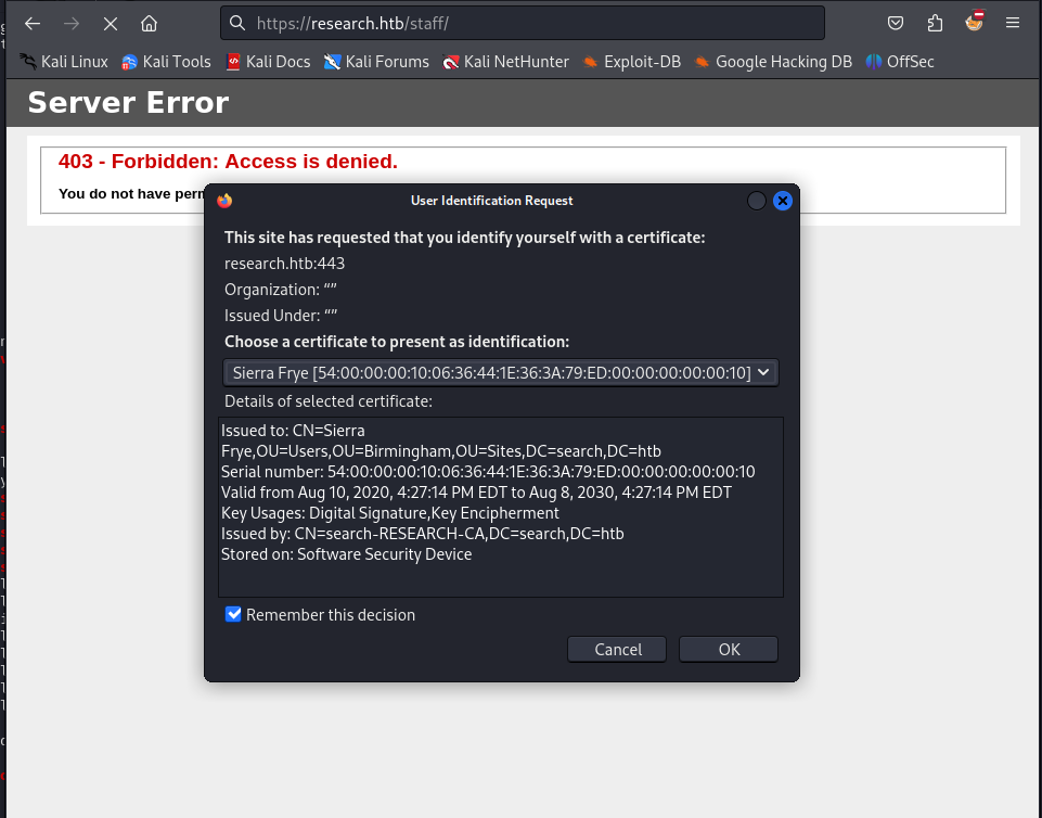 Firefox prompting for the PFX import password