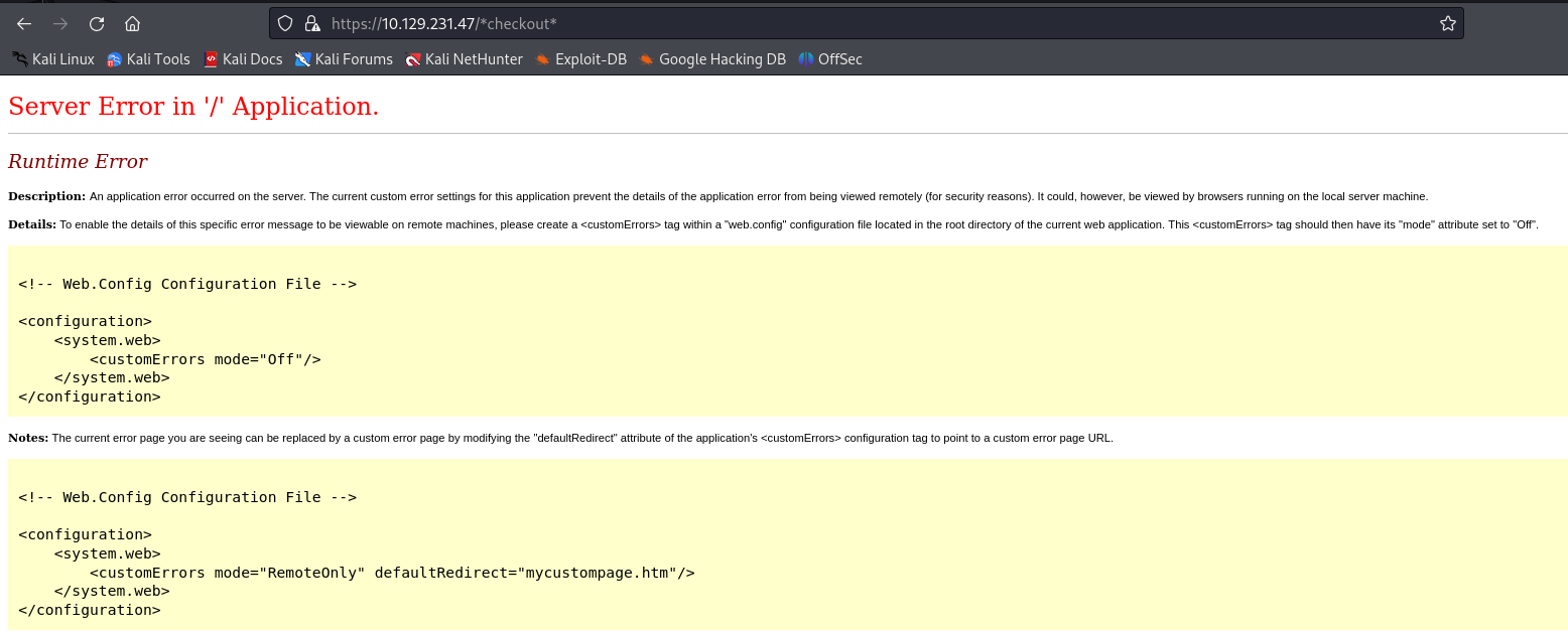 Dirbusting the web server
