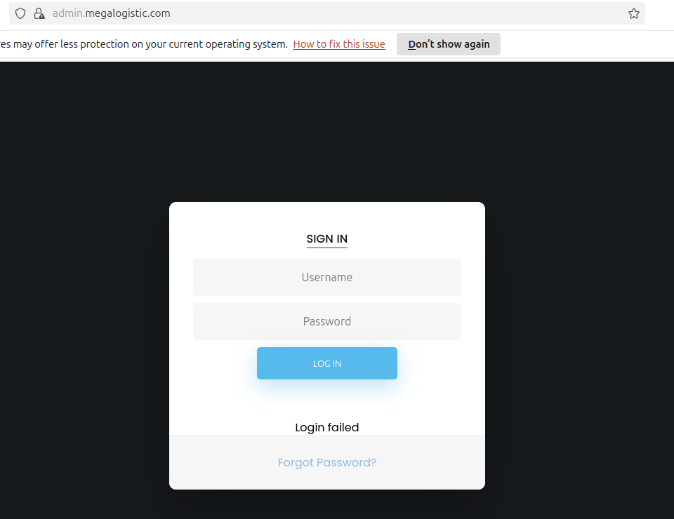admin.megalogistic.com login page