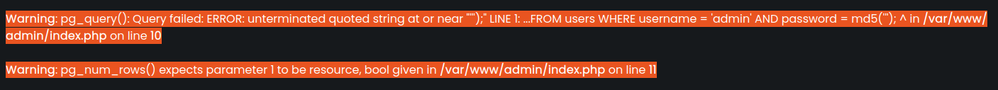 Single-quote in the username triggers a visible SQL error