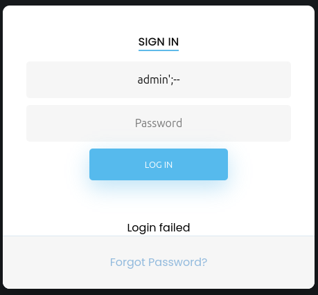 Auth bypass payload logs in to the admin dashboard
