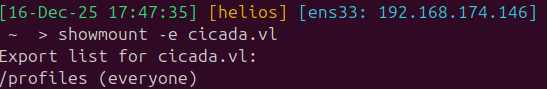 NFS exports listing showing the /profiles share