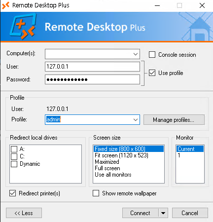 Importing the saved profile confirms it contains stored credentials