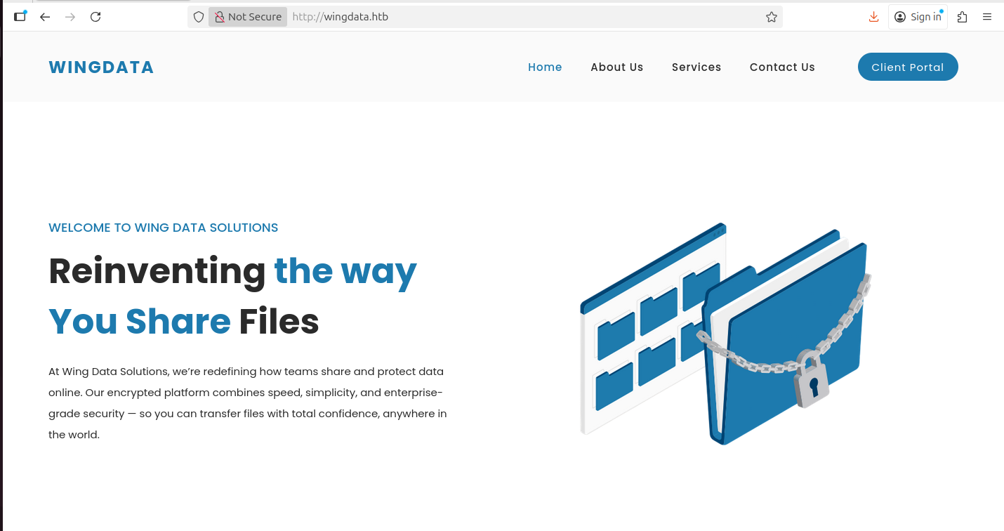 The wingdata.htb portal exposes ftp.wingdata.htb via the client portal link